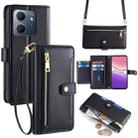 For OPPO A5x 5G Global Sheep Texture Cross-body Zipper Wallet Leather Phone Case(Black) - 1
