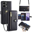 For OPPO Reno14 5G Sheep Texture Cross-body Zipper Wallet Leather Phone Case(Black) - 1