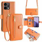 For OPPO Reno14 5G Sheep Texture Cross-body Zipper Wallet Leather Phone Case(Orange) - 1
