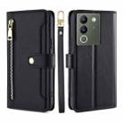 For vivo V29e 5G Sheep Texture Cross-body Zipper Wallet Leather Phone Case(Black) - 1