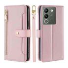 For vivo V29e 5G Sheep Texture Cross-body Zipper Wallet Leather Phone Case(Pink) - 1