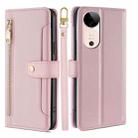 For vivo S19 Sheep Texture Cross-body Zipper Wallet Leather Phone Case(Pink) - 1