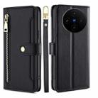 For vivo X100s Sheep Texture Cross-body Zipper Wallet Leather Phone Case(Black) - 1