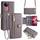 For vivo V50 5G Sheep Texture Cross-body Zipper Wallet Leather Phone Case(Grey) - 1