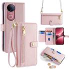 For vivo V50 5G Sheep Texture Cross-body Zipper Wallet Leather Phone Case(Pink) - 1