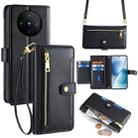For vivo X200s 5G Sheep Texture Cross-body Zipper Wallet Leather Phone Case(Black) - 1
