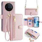 For vivo X200s 5G Sheep Texture Cross-body Zipper Wallet Leather Phone Case(Pink) - 1