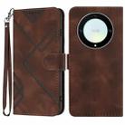 For Honor Magic5 Lite 5G Line Pattern Skin Feel Leather Phone Case(Coffee) - 1