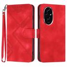 For Honor 200 Line Pattern Skin Feel Leather Phone Case(Red) - 1
