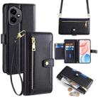 For Honor 400 Global 156.5mm Sheep Texture Cross-body Zipper Wallet Leather Phone Case(Black) - 1