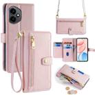 For Honor 400 Global 156.5mm Sheep Texture Cross-body Zipper Wallet Leather Phone Case(Pink) - 1
