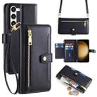 For Samsung Galaxy S23+ 5G Sheep Texture Cross-body Zipper Wallet Leather Phone Case(Black) - 1