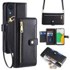 For Samsung Galaxy A03 Core Sheep Texture Cross-body Zipper Wallet Leather Phone Case(Black) - 1