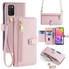 For Samsung Galaxy A03s 164.2mm Sheep Texture Cross-body Zipper Wallet Leather Phone Case(Pink) - 1