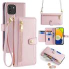 For Samsung Galaxy A03 Global Sheep Texture Cross-body Zipper Wallet Leather Phone Case(Pink) - 1