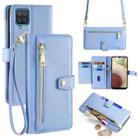 For Samsung Galaxy A12 Sheep Texture Cross-body Zipper Wallet Leather Phone Case(Blue) - 1