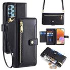 For Samsung Galaxy A32 4G Sheep Texture Cross-body Zipper Wallet Leather Phone Case(Black) - 1