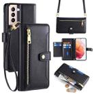 For Samsung Galaxy S21 5G Sheep Texture Cross-body Zipper Wallet Leather Phone Case(Black) - 1