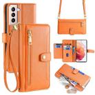 For Samsung Galaxy S21 5G Sheep Texture Cross-body Zipper Wallet Leather Phone Case(Orange) - 1