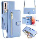 For Samsung Galaxy S21 5G Sheep Texture Cross-body Zipper Wallet Leather Phone Case(Blue) - 1