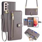 For Samsung Galaxy S21 5G Sheep Texture Cross-body Zipper Wallet Leather Phone Case(Grey) - 1