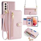 For Samsung Galaxy S21 5G Sheep Texture Cross-body Zipper Wallet Leather Phone Case(Pink) - 1