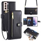 For Samsung Galaxy S21+ 5G Sheep Texture Cross-body Zipper Wallet Leather Phone Case(Black) - 1