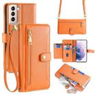 For Samsung Galaxy S21+ 5G Sheep Texture Cross-body Zipper Wallet Leather Phone Case(Orange) - 1