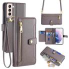 For Samsung Galaxy S21+ 5G Sheep Texture Cross-body Zipper Wallet Leather Phone Case(Grey) - 1