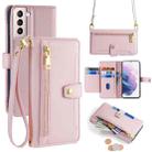 For Samsung Galaxy S21+ 5G Sheep Texture Cross-body Zipper Wallet Leather Phone Case(Pink) - 1