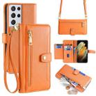 For Samsung Galaxy S21 Ultra 5G Sheep Texture Cross-body Zipper Wallet Leather Phone Case(Orange) - 1