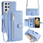 For Samsung Galaxy S21 Ultra 5G Sheep Texture Cross-body Zipper Wallet Leather Phone Case(Blue) - 1