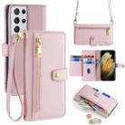 For Samsung Galaxy S21 Ultra 5G Sheep Texture Cross-body Zipper Wallet Leather Phone Case(Pink) - 1