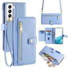 For Samsung Galaxy S22 5G Sheep Texture Cross-body Zipper Wallet Leather Phone Case(Blue) - 1