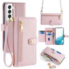 For Samsung Galaxy S22 5G Sheep Texture Cross-body Zipper Wallet Leather Phone Case(Pink) - 1