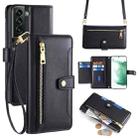 For Samsung Galaxy S22+ 5G Sheep Texture Cross-body Zipper Wallet Leather Phone Case(Black) - 1