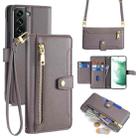 For Samsung Galaxy S22+ 5G Sheep Texture Cross-body Zipper Wallet Leather Phone Case(Grey) - 1