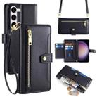 For Samsung Galaxy S23 5G Sheep Texture Cross-body Zipper Wallet Leather Phone Case(Black) - 1