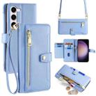 For Samsung Galaxy S23 5G Sheep Texture Cross-body Zipper Wallet Leather Phone Case(Blue) - 1