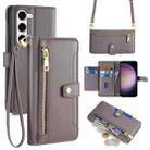For Samsung Galaxy S23 5G Sheep Texture Cross-body Zipper Wallet Leather Phone Case(Grey) - 1