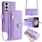 For Samsung Galaxy S23 5G Sheep Texture Cross-body Zipper Wallet Leather Phone Case(Purple) - 1