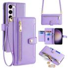 For Samsung Galaxy S23 FE 5G Sheep Texture Cross-body Zipper Wallet Leather Phone Case(Purple) - 1