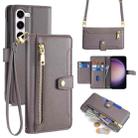 For Samsung Galaxy S24+ 5G Sheep Texture Cross-body Zipper Wallet Leather Phone Case(Grey) - 1
