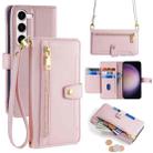 For Samsung Galaxy S24+ 5G Sheep Texture Cross-body Zipper Wallet Leather Phone Case(Pink) - 1