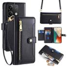 For Xiaomi Redmi Note 13 5G Sheep Texture Cross-body Zipper Wallet Leather Phone Case(Black) - 1