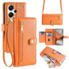 For Xiaomi Redmi Note 13 Pro+ 5G Sheep Texture Cross-body Zipper Wallet Leather Phone Case(Orange) - 1