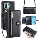 For Xiaomi Mi 11 Lite Sheep Texture Cross-body Zipper Wallet Leather Phone Case(Black) - 1