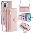 For Xiaomi Mi 11 Lite Sheep Texture Cross-body Zipper Wallet Leather Phone Case(Pink) - 1