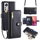 For Xiaomi 12 Sheep Texture Cross-body Zipper Wallet Leather Phone Case(Black) - 1