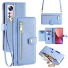 For Xiaomi 12 Sheep Texture Cross-body Zipper Wallet Leather Phone Case(Blue) - 1